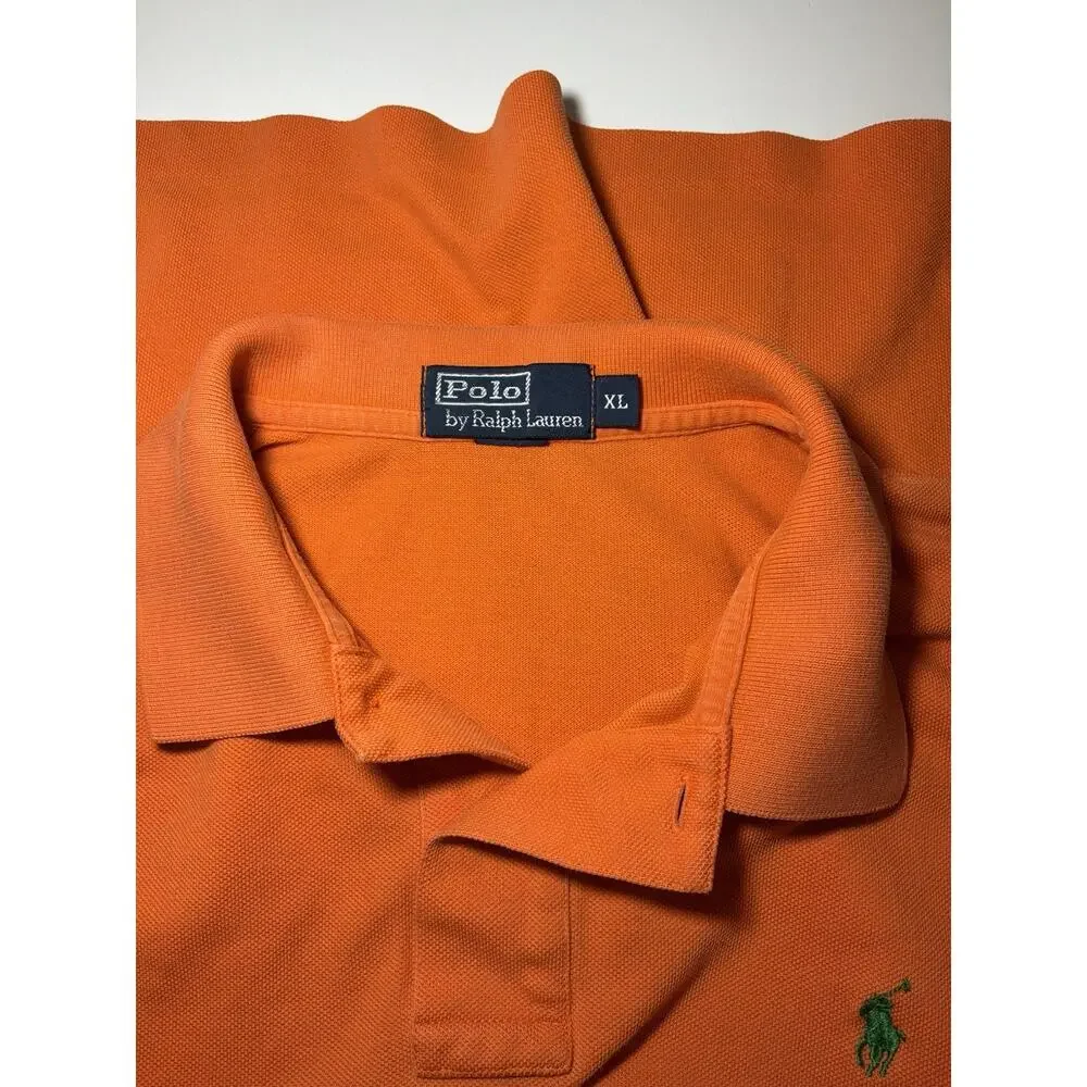 Men’s Polo Ralph Lauren XL Orange Polo Shirt Green Pony Short Sleeve Preppy